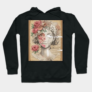 Ripped Collage of girl & flowers Hoodie